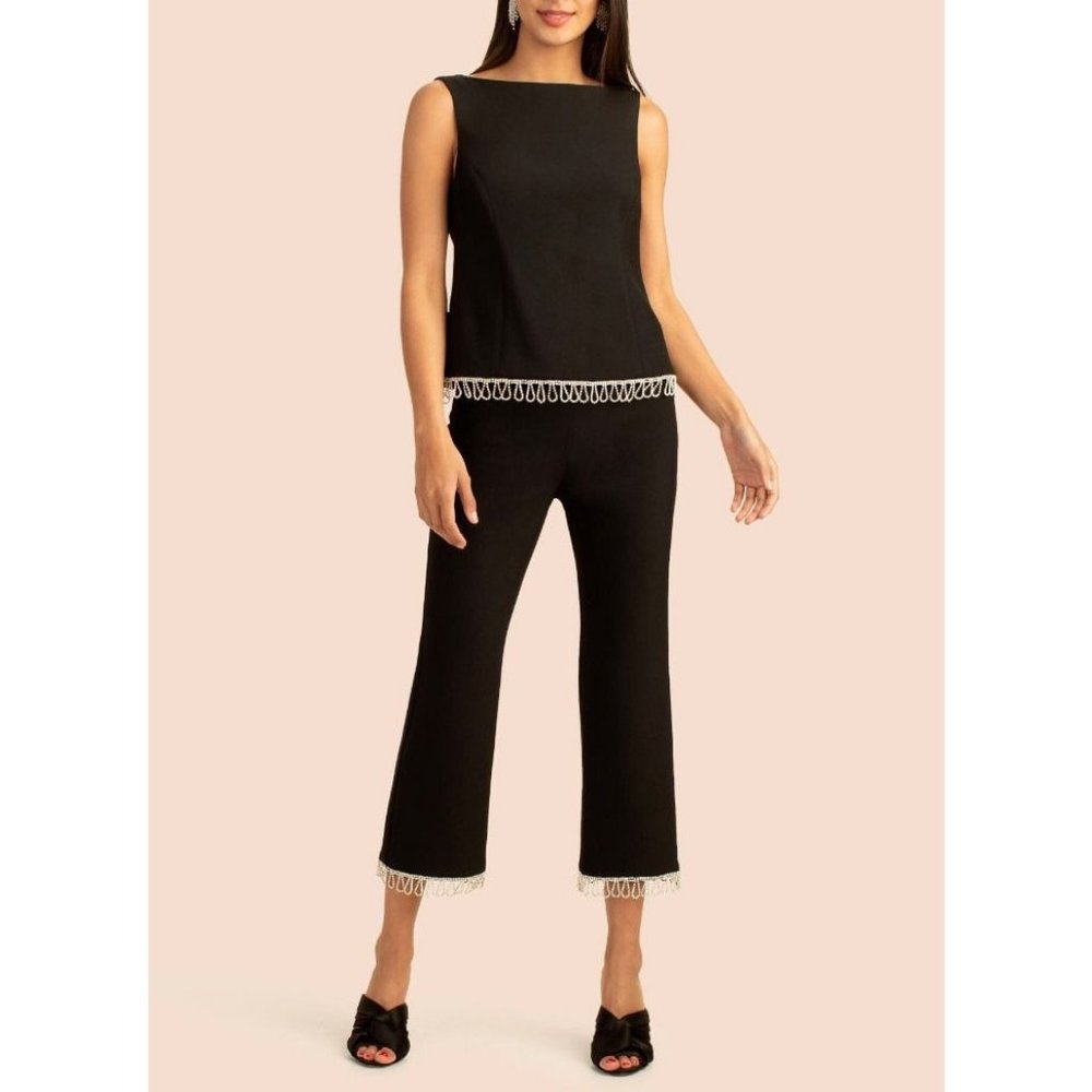 Trina Turk Pant Suit 4 6 Black Crystal Trim Retro Style